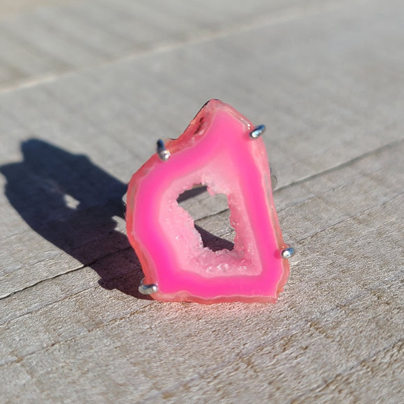 Fleece Pink Geode Druzy 925 Ring