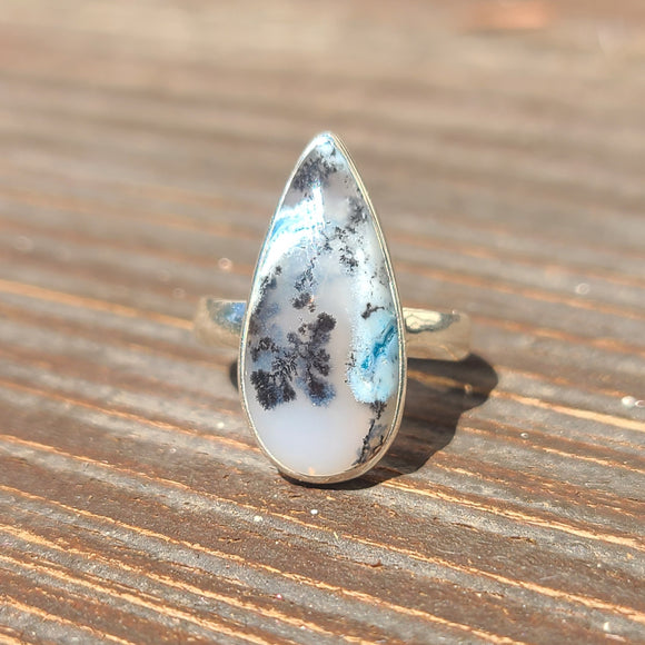 Blue Dendritic Opal 925 Ring